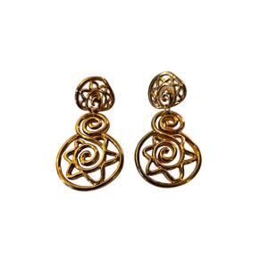 Vintage 1980s Gold Tone Geometric Shape Dangle Pierced Earrings